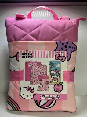 Hello Kitty Pink Striped Picnic Blanket & Towel Set